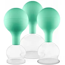 PULOX Schröpfgläser Set aus Echtglas mit Saugball - 3x Medizinisches Schröpfglas in Grün - 40mm, 52mm, 62mm
