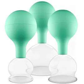 PULOX Schröpfgläser Set aus Echtglas mit Saugball - 3x Medizinisches Schröpfglas in Grün - 40mm, 52mm, 62mm