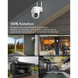 COOAU 2K Überwachungskamera Aussen Akku 355° 90° Schwenkbar, WLAN IP Kamera Outdoor mit Nachtsicht in Farbe, Personen-/Bewegungserkennung, IP66, Cloud-Speicher, Works with Alexa