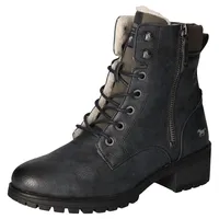 Mustang Schnürboots, Schnürstiefelette, Blockabsatz, in Metallic-Optik, schmale Form Gr. 37, navy, , 48215968-37