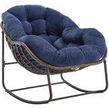 SEEDWAVE Schaukelstuhl Übergrößen mit Handgewebtem Rattan, 15cm Kordstoff Gepolstertem Kissen, Eiförmiger Schaukelsessel mit Rutschfester Basis, Stahlgestell (Royalblau)