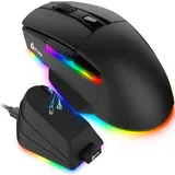 Klim Blaze X RGB + Wiederaufladbare kabellose Gaming-Maus mit Ladestation + Langlebiger Akku + Bis zu 12000 DPI + Kabelgebundene & kabellose Maus PC, PS5, PS4, Mac + Schwarz