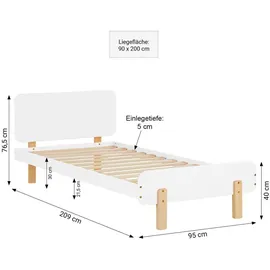 Homestyle4u Kinderbett 90 x 200 cm Kiefer massiv lackiert weiß