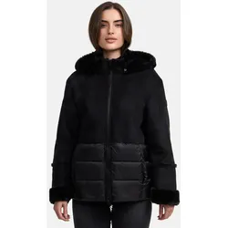 Kurzjacke MANISA, Damen, Gr. 44, schwarz, Web, Obermaterial: 100% Polyester. Futter: 100% Polyamid, unifarben, casual, bequem taillenbedeckt, Rundhals, Langarm mit Aufschlag Aufschlag, Jacken, mit Teddyfell-Kapuze
