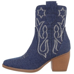 Ital-Design Damen Cowboyboots Western Westernstiefelette Blockabsatz Western- & Bikerboots in Dunkelblau blau 41