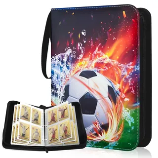 ZUYIST Sammelalbum Fußball Karten, 50 Seiten Sammelkarten Album 400 Karten Kapazität PU Wasserdichte Sammelalbum Karten Fussball mit Reißverschluss für die Aufbewahrung von Sammelkarten (Grün)