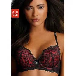 Push-up-BH JETTE, Damen, Gr. 70, Cup B, schwarz (schwarz, rot), Spitze, Obermaterial: 90% Polyamid, 10% Elasthan, feminin, BHs Spitzen-BH Spitzenwäsche BH Push-up-BH, mit raffinierten Trägern in Bänder-Optik, sexy Dessous