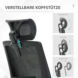 Vinsetto Bürostuhl Ergonomisch, Schreibtischstuhl mit Verstellbar Kopfstütze, Armlehne höhenverstellbar Computerstuhl Drehstuhl mit Wippfunktion,