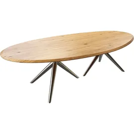 DeLife Esstisch Edge Oval 280x130x2,5 Eiche Natur Estelar rund Edelstahl Flow-Edge Esstische
