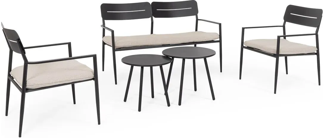 5er Garten-Set Gargano - Metall Anthrazit, Polyester-Stoff Beige