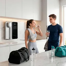 BEM Unicora Wasserfilter Osmoseanlage Umkehrosmose Trinkwasser Wasseraufbereiter UV Direktanschluss, Heißwasserspender 6 Temperaturstufen), TDS Monitor Kalkfrei für Küche Büro