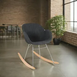 Kadima Design Schaukel-Relaxsessel Anthrazit  Polsterstuhl mit Armlehnen  Metallrahmen & Holzfüße  Dunkelgrauer Stoffbezug  Hoher Sitzkomfort