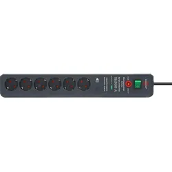 Steckdosenleiste BRENNENSTUHL "Secure-Tec", grau (anthrazit), B:10,5cm H:48,5cm T:6,5cm, Steckdosenleisten, mit Überspannungsschutz, akustischem Warnsignal, und Schalter