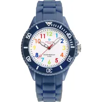 Alienwork Kids Lernuhr 5 ATM Silikonarmband Marineblau Mehrfarbig