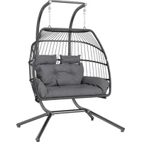 Outsunny Hängesessel mit Gestell faltbar Hängekorb mit Kissen Polyrattan Ergonomisch Hängeschaukel für 2 Personen Outdoor Hängestuhl belastbar bis 260kg Sessel für Balkon Terrasse Dunkelgrau   Aosom