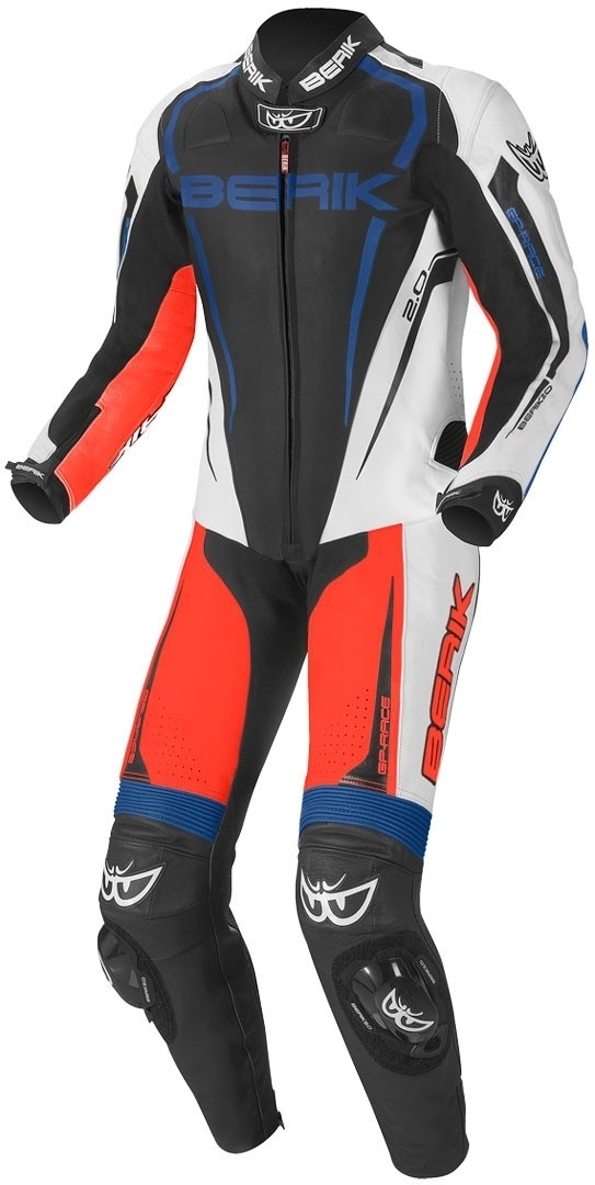 Berik Race-X Één stuk motorfiets leder pak, zwart-wit-rood-blauw, 60