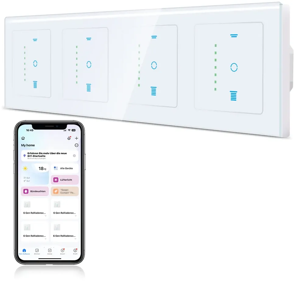 CURRYSMARTER Gen6.1 WLAN Rollladenschalter, Smarte Rollladensteuerung & Jalousieschalter - 4Fach