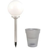 ETC Shop Gartendeko Solarlampe Blumentopf beleuchtet warmweiß Kugellampe, Kunststoff weiß, 2er Set