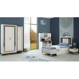 aea Komplette Jugenbett Kindermöbel Kinderbett Weiß Holz Set 4tlg Modern - Weiß