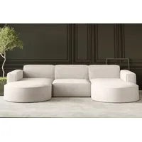 Kaiser Möbel Ecksofa Designer MODENA U STUDIO stoff Dicker cord Poso Ecru - Beige