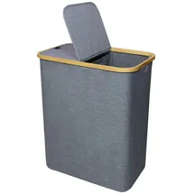 BestLivings Wäschekorb mit 2 Fächern und 2 Deckel (34x54x65 cm) 120L, großer Wäschesammler mit Bambusrahmen, stilvolle Wäschetruhe atmungsaktive Wäschebox