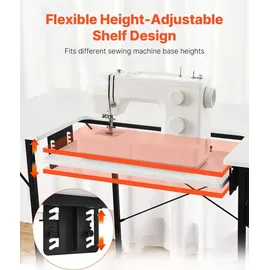 Vevor Nähtisch Nähmaschinentisch mit klappbarer Tischplatte & verstellbarer Ablage & Stahlbeinen, Mehrzwecktisch Computertisch für Zuhause Modestudio Kunststudio Bildungseinrichtung, Weiß
