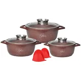 Cheffinger Kochtopf Kochgeschirr 6 teilig Topf Induktion Alu Guss ø 20-28cm Topf Kochtopfset mit Silikongriffe Aluminium Guss rot