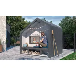 Kinderspielhütte Luna inkl Dachpappe & Aluleisten – Kinderspielhaus aus Kiefer/Fichte, naturbelassen – quadratische Kinderhütte – Spielhaus für Garten