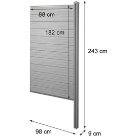 Mendler WPC-Sichtschutz Sarthe, Windschutz Zaun, WPC-Pfosten zum Einbetonieren ~ Erweiterungselement schmal, 98cm anthrazit
