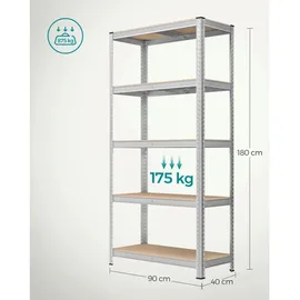 Songmics Schwerlastregal Stahl 40 x 90 x 180 cm silbern