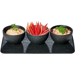 CHEF CUISINE Dipschalen Set mit Tablett schwarz – 4er Set Mini Dipschalen Porzellan seidenmatt