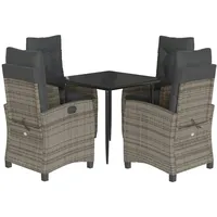 VidaXL 5-tlg. Garten-Essgruppe mit Kissen Grau Poly Rattan