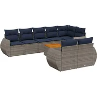 vidaXL 9-teiliges Gartensofa-Set mit Kissen, grau, Polyrattan - Grau
