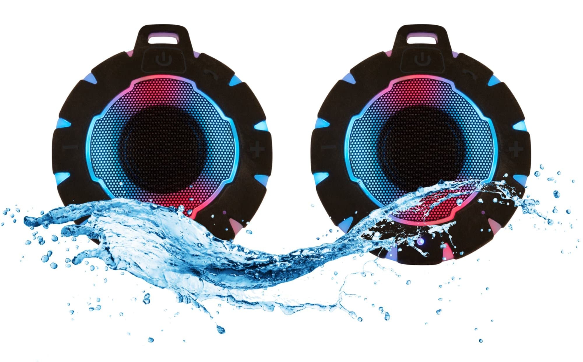 Beatfoxx 2X WBS-18L Surfrider Bluetooth Lautsprecher - Wasserdichter Lautsprecher Dusche - Shower Speaker IP67 - Duschlautsprecher 5W - Lichteffekte - Freisprecheinrichtung - True Wireless - Schwarz