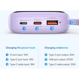 Baseus Qpow Pro+ 10000mAh Powerbank 22.5W USB-C/USB-A mit Kabel - Violett