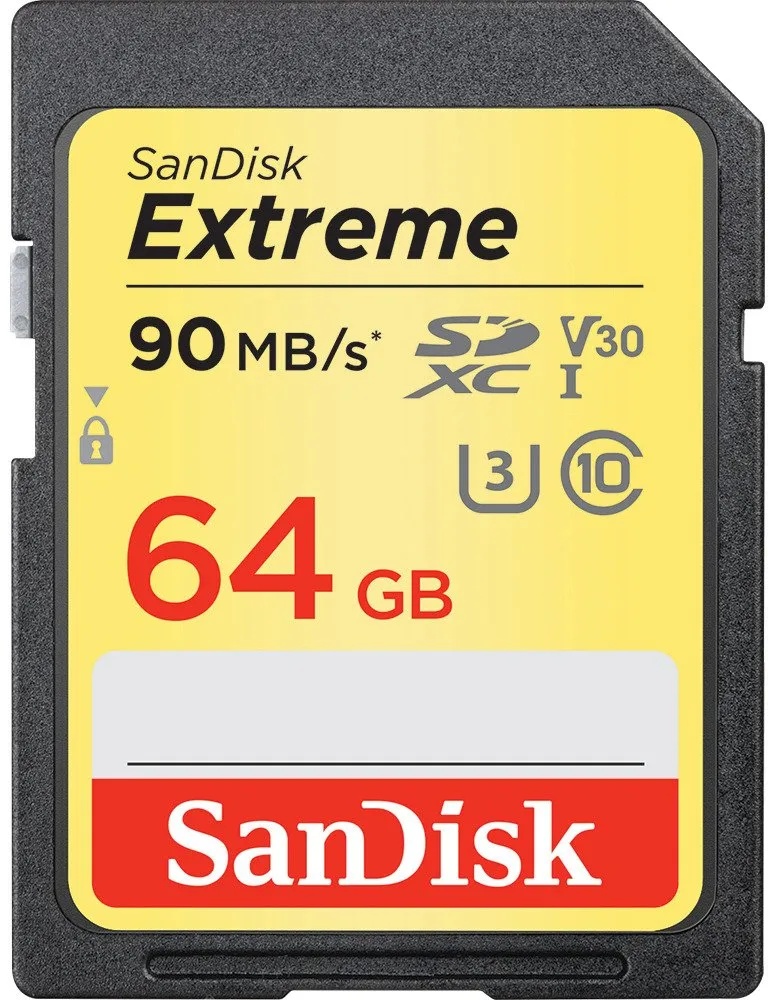 SanDisk Extreme 64GB SDXC Memory Card up to 90MB/s, Class 10, U3, V30