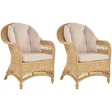 Set/2 Bequemer Breiter Wintergarten Rattan Sessel EWA Lesesessel (Creme, Muster)
