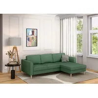Ecksofa HOME AFFAIRE "Booster, whlw. mit Schlaffunktion & Bettkasten, Fuß Buche lackiert", dunkelgrün, B:232cm H:83cm T:161cm, 100% Polyester, Sofas, Ecksofa, Recamiere beidseitig montierbar, Sofa in L-Form, 232 cm