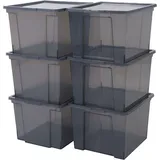 Iris Ohyama - Vielseitige Aufbewahrungsboxen, 30L, 6er-Set, Grau, Leicht schließba Deckel, Stapelbar, Plastik, Für Schrank, Regale, Organisation,
