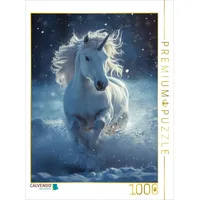 Calvendo Puzzle Winterspuren: Ein weißes Einhorn im blauen Schneetanz