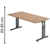 Hammerbacher Gradeo höhenverstellbarer Schreibtisch nussbaum rechteckig, C-Fuß-Gestell grau 160,0 x 80,0 cm