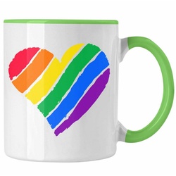 Trendation Tasse Trendation – Regenbogen Tasse Geschenk LGBT Schwule Lesben Transgender Grafik Pride Herz grün