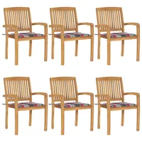 VidaXL Stapelbare Gartenstühle mit Kissen 6 Stk. Massivholz Teak