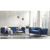 JVmoebel Sofa Chesterfield Edle Designer Couch Polster Stoff Textil Samt Sofa Luxus Couchen blau