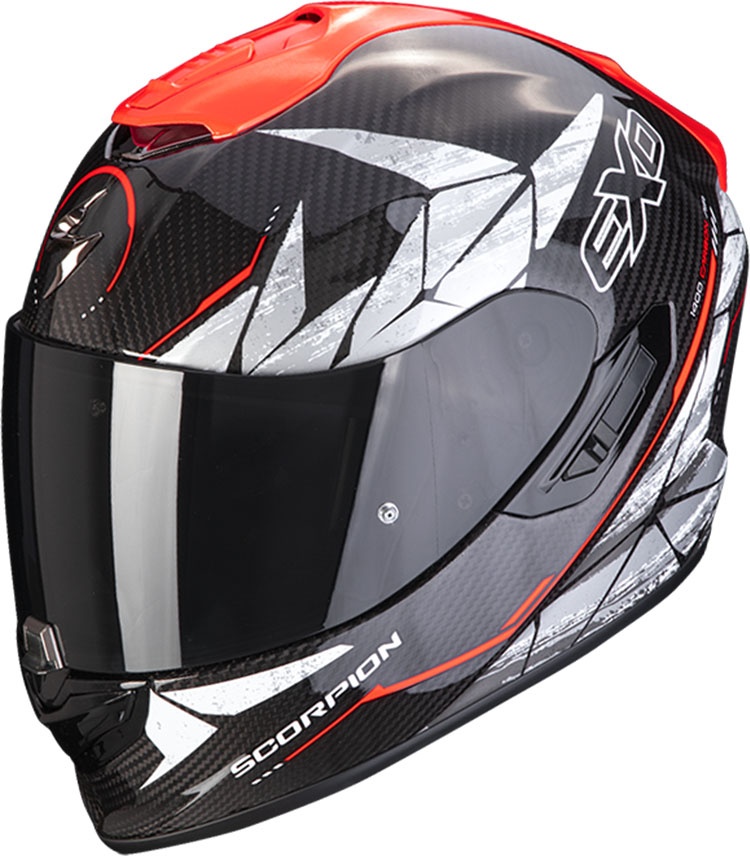 Scorpion EXO-1400 Evo Carbon Air Aranea Red, casque intégral - Noir/Rouge Néon - M