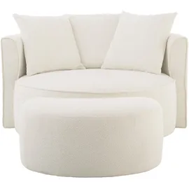 LeGer Home by Lena Gercke XXL-Sessel "ISALIE, Rundsessel mit Hocker, Lesesessel, Loveseat, Big-Sessel", beige (creme), B:153cm H:98cm T:208cm, LEGER HOME BY LENA GERCKE, Sessel, XXL-Sessel, trendige Stoffe, 3 Zierkissen, große Sitzfläche, Cord, Samt, Bouclé