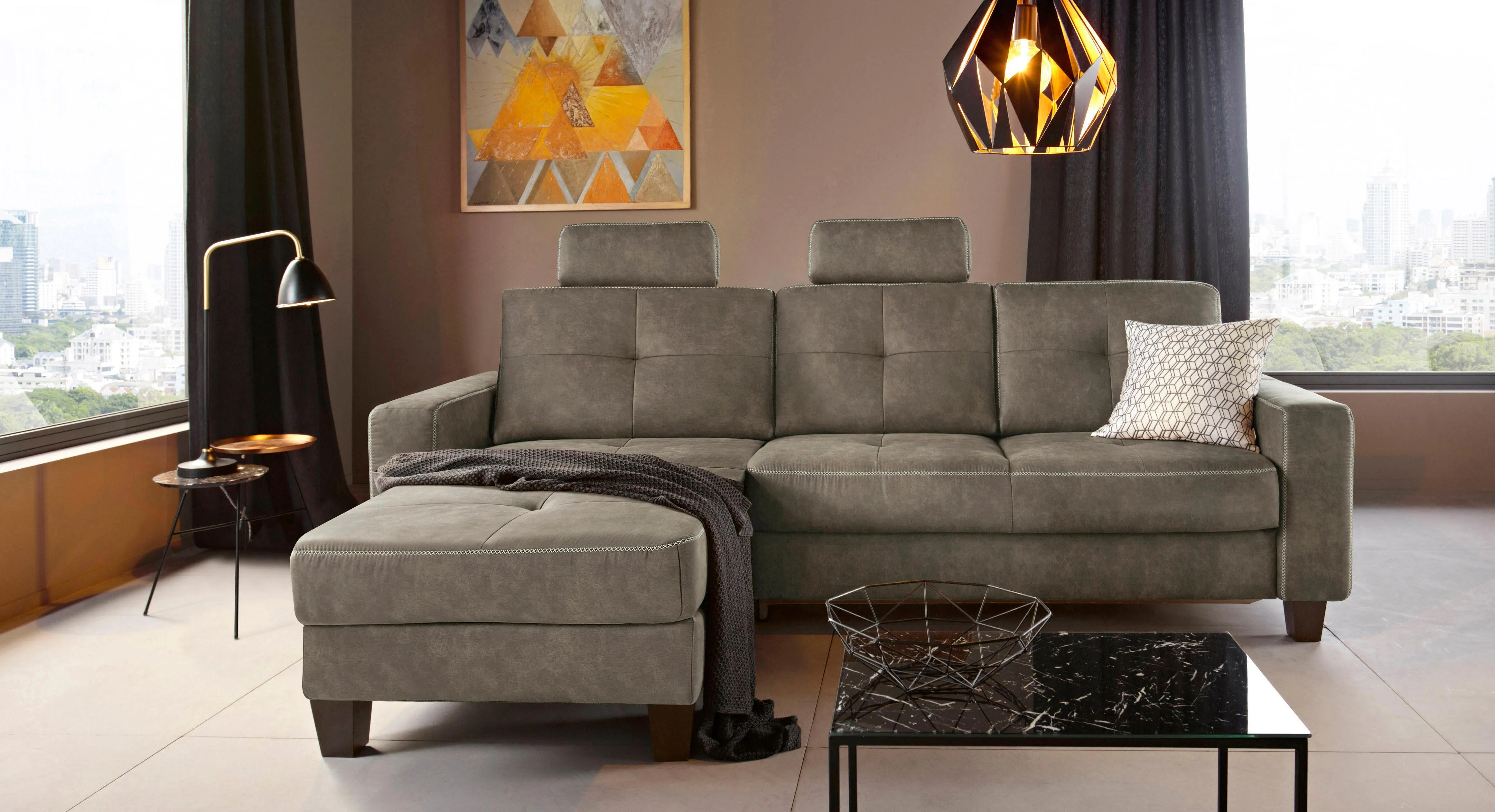 Places of Style Ecksofa »Varese«, Kreuznaht in beige PLACES OF STYLE taupe