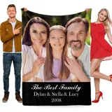 Udiyfun Personalisierte Decke mit Foto, Kuscheldecke mit Foto Text Namen, Fotodecke mit Eigenem Foto, Weihnachten Jahrestag Valentinstag Geburtstag Geschenk für Familie Mama Papa Freundin