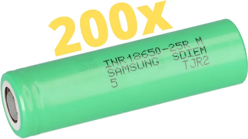 200x Samsung INR18650-25R 3,6V 2550mAh 8C 20A