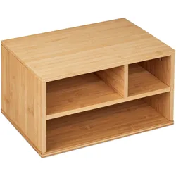 Relaxdays Druckerständer Schreibtisch, 3 Fächer, Regal für Drucker, HxBxT: 22 x 40 x 30 cm, Bambus Organizer, natur